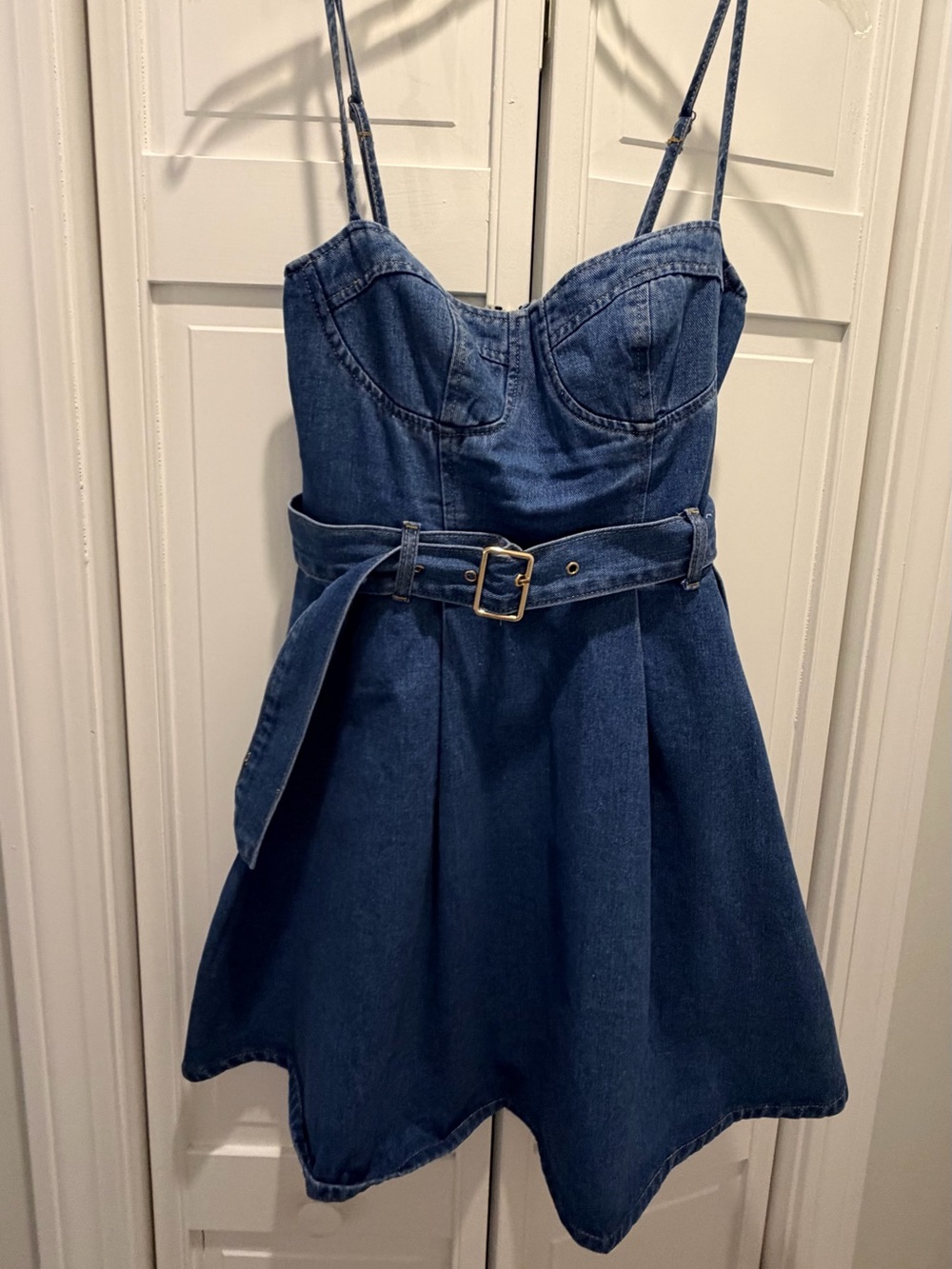 Country Concert Ready!! Denim Fit-and-Flare Mini Dress with Belt - Picture 4 of 5